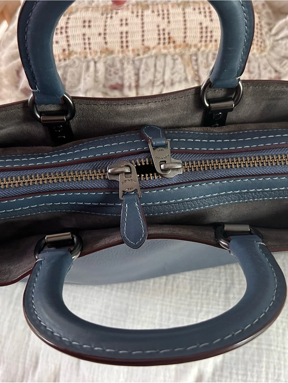 Coach Rogue Brief in Denim Blue with Coach Shark Charm Key Fob
